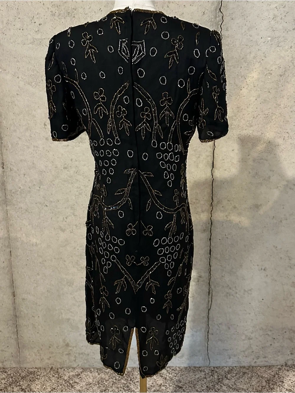 Vintage 80s Silk Beaded Cocktail Dress Art Deco Evening Wear Size MP - Picture 5 of 8